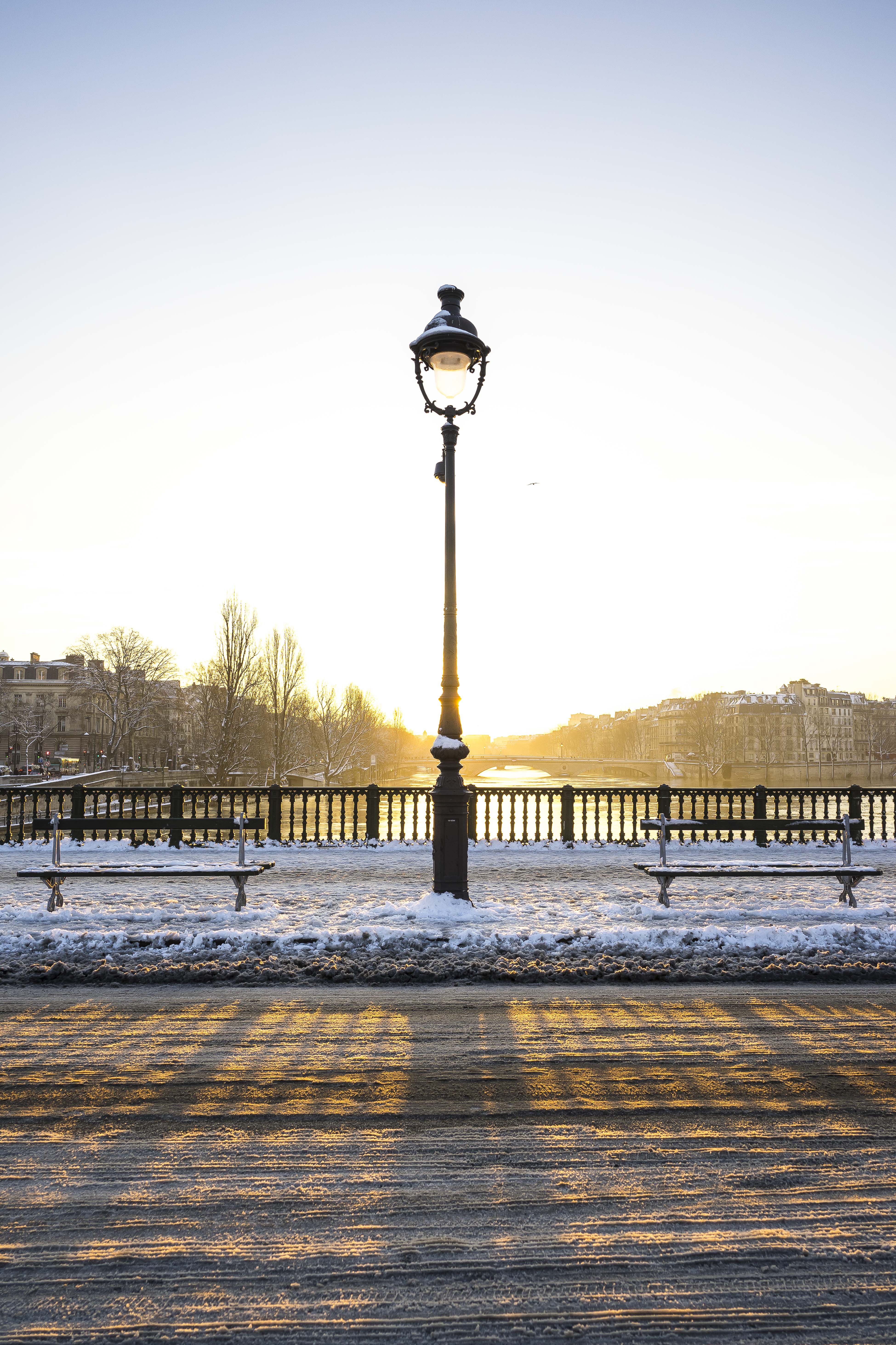 Paris, France - sunrise on a lamppost, Pont d'Arcole